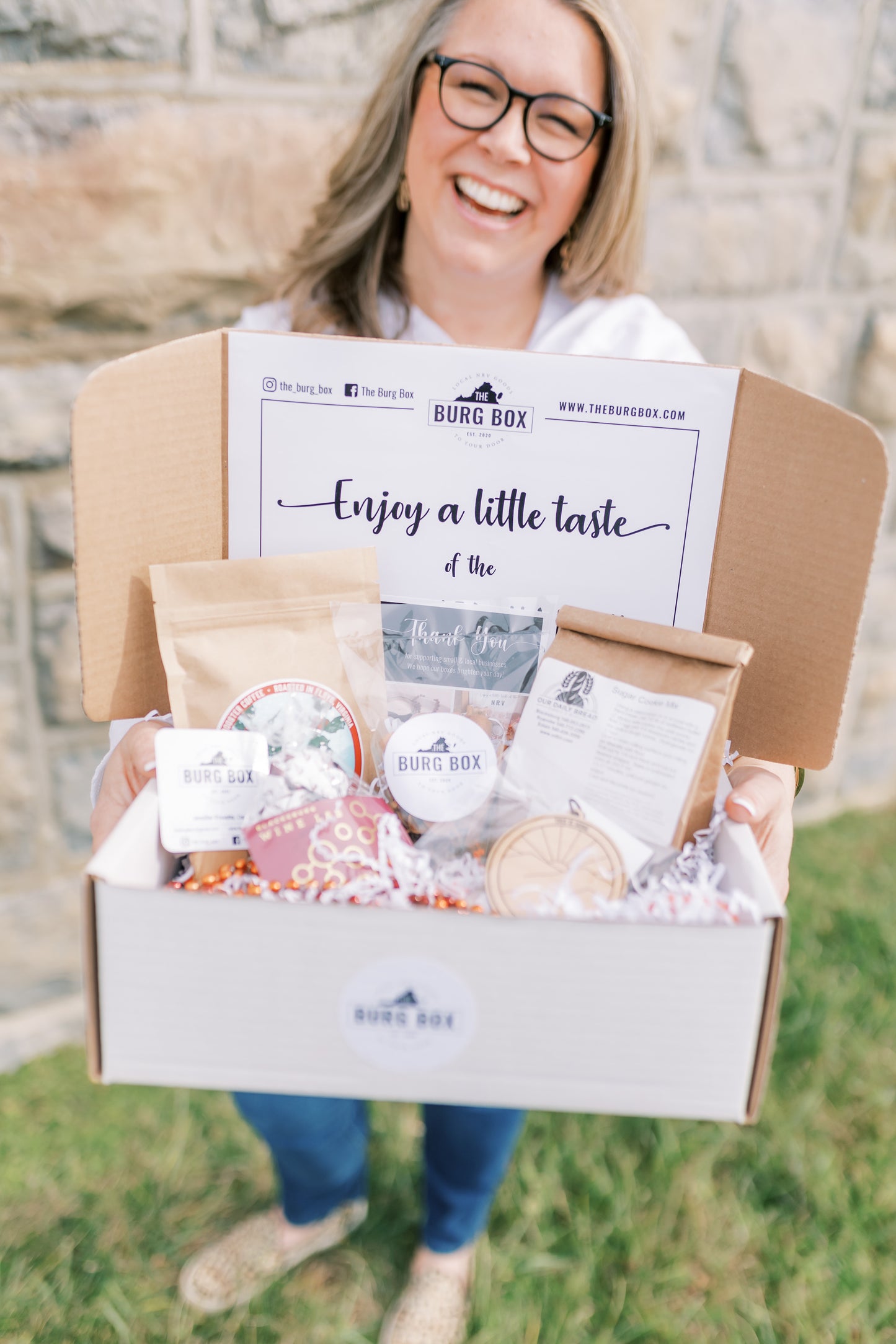 Jennifer Prevette holding open Burg Box