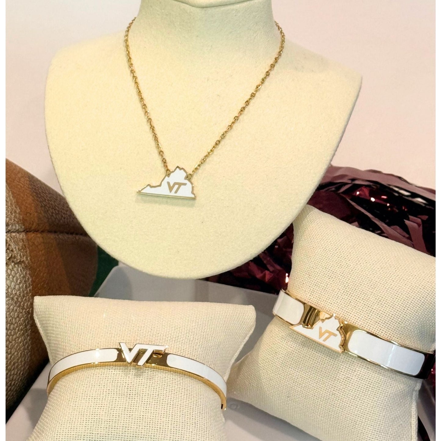 Virginia Tech licensed demi-fine enamel jewelry for Hokie gameday